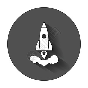 火箭矢量象形文字图标 网站设计或移动应用程序的业务启动启动概念 带有长阴影的黑色背景插图飞船行星卡通片天文学勘探引擎技术飞碟车辆图片