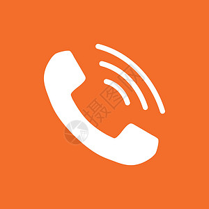 橙色背景上的电话图标服务标志 平面样式的电话通信图标细胞讲话拨号技术商业网站插图标识用户网络图片