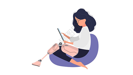 一个装有粉红色假肢的女孩坐在坐垫凳上 有额外需求的人的概念 向量插图材料指针指导女性积分说明讲师商业女士图片