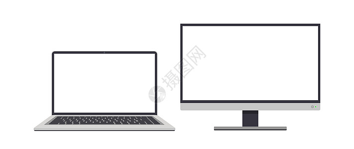 电脑和白屏监视器 广告设计 孤立的 矢量的图片