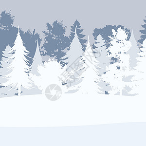 平坦的白雪森林 冬天在森林背景中 广场明信片 矢量插图图片