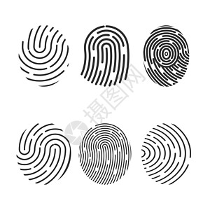 识别符号 指纹图标 矢量插图 平面设计技术迷宫钥匙标识线圈驱虫剂圆形拇指安全黑色图片