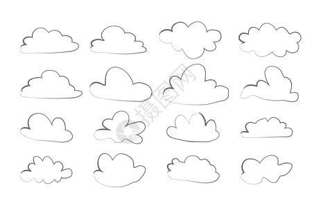 云集在手绘涂鸦素描万科多云气候天空空气天气贴纸写意季节演讲漫画图片