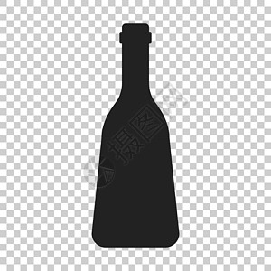 透明酒瓶平面样式的酒瓶图标 孤立透明背景上的酒精瓶插图 啤酒伏特加酒概念插画