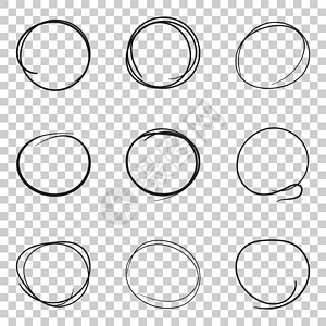 一套手绘涂鸦圈线草图 矢量圆形涂鸦涂鸦圆形元素 独立透明背景上的铅笔素描插图图片