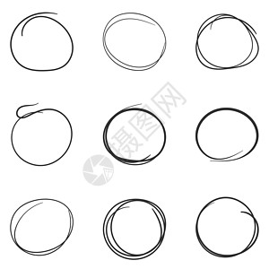 一套手绘涂鸦圈线草图 矢量圆形涂鸦涂鸦圆形元素 白色背景上的铅笔素描插图线条草稿标识徽章圆珠笔划痕气泡艺术商业圆圈图片