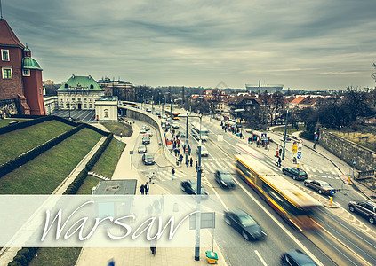 华沙街头街道和建筑物景观雕像全景吸引力旅行蓝色地标文化纪念碑首都图片