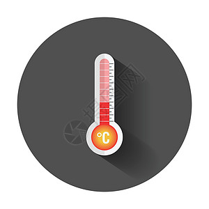 温度计图标 带有长阴影的目标平面矢量图气象控制工具医疗指标乐器季节实验室天气体积图片