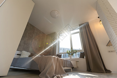 内部设计 大型现代卧室地面住宅风格建筑学奢华窗户寝具房子酒店休息图片