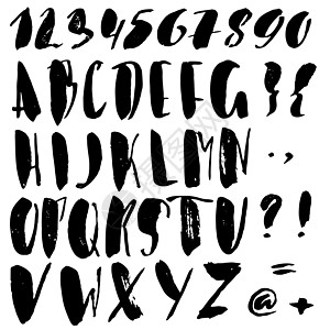 手画字体 用干刷笔纹制成 Grunge 风格字母表涂鸦扫描草图飞溅数字书法刷子脚本墨水中风图片