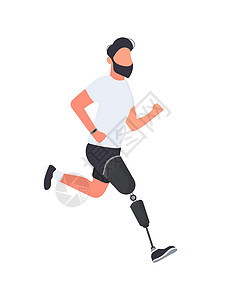 有假腿的人正在跑动 向量残障运动插图健康训练运动员赛马场膝盖蓝色体育场图片