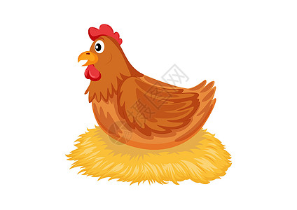 卡通母鸡在稻草巢上孵化她的蛋 说明一只母鸡坐在鸟巢孵卵中图片