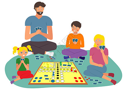 家庭之夜游戏家庭活动 人们在家里玩地板上的纸牌游戏很开心 花时间家庭 棋盘游戏图片