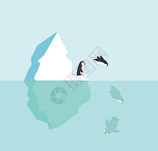 企鹅与北极冰山一起跳入水中图片