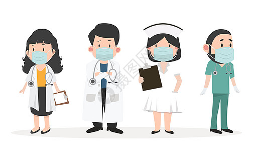 一组带医疗面具的医生和护士组图片