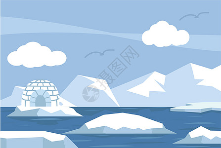 处于海洋背景的北极北冰洋冰川气候冻结绘画艺术草图场景插图卡通片微笑图片
