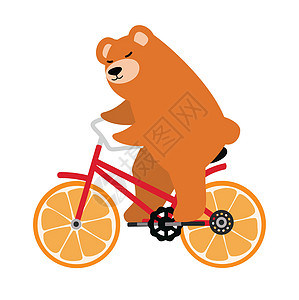 棕熊骑着一辆红色旧式自行车图片