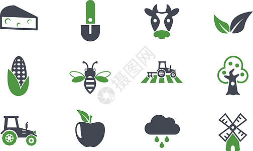 农业简单矢量图标果树粮食修炼者植物奶牛颜色蜜蜂面粉地面拖拉机图片