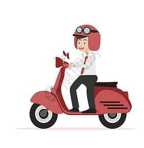 乘坐红色摩托车的商务人士平板设计图片