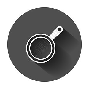 平面样式的煎锅图标 带有长阴影的烹饪锅插图 煎锅厨房设备经营理念用具褐变蒸汽贴纸网络黑色餐厅食物厨具炙烤图片