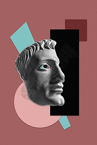 与流行艺术风格的人脸雕塑拼贴 现代创意概念形象与古代雕像头 锌文化 当代艺术海报 时髦的朋克极简主义 复古的超现实主义设计流行音图片