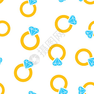 带钻石无缝图案背景的戒指 业务概念矢量图 黄金首饰戒指符号图案图片