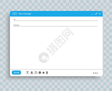 电子邮件窗口界面模板 带有发送表单的邮件消息界面空白网站面板屏幕 韦克托图片