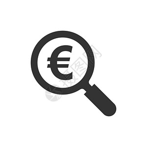 放大镜与扁平风格的欧元符号图标 孤立在白色背景上的矢量图解 搜索票据业务概念图片
