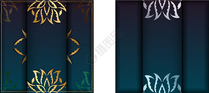 由印度金饰品制作的蓝色渐变版祝贺手册墙纸网站艺术商业帆布小册子金属技术背景坡度图片