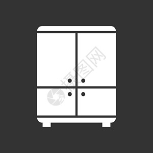 黑色背景上的橱柜图标 用于商业营销互联网的现代平面象形图 用于网站设计的简单平面矢量符号衣柜数据衣服邮票海豹梳妆台文档房子家具令图片