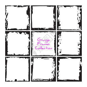 黑色方形 grunge 框架集合 复古相框模板集 矢量墨迹凌乱设计边框图片