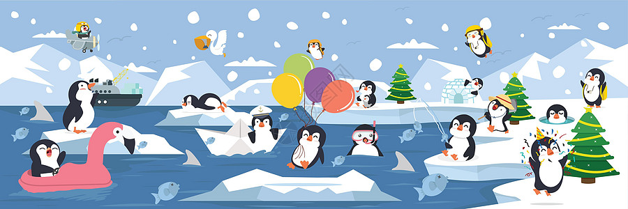 北极北极家族企鹅背景图片
