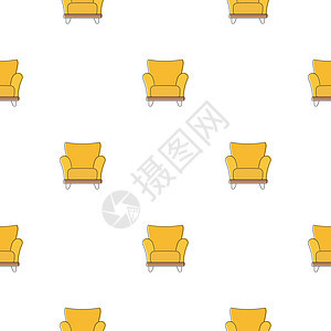 无缝图案 带有黄色的扶手椅 最小背景 有花盆和三角形 线条艺术图片