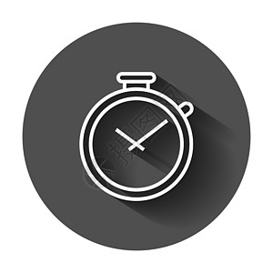 平面样式的时钟计时器图标 带有长阴影的时间警报图 秒表时钟经营理念办公室商业倒数插图手表按钮指针拨号速度柜台图片