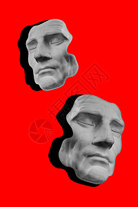 与流行艺术风格的人脸雕塑拼贴 现代创意概念形象与古代雕像头 锌文化 当代艺术海报 时髦的朋克极简主义 复古的超现实主义设计艺术品图片