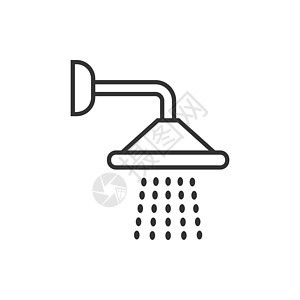 平面样式的淋浴标志图标 白色孤立背景上的浴室水设备矢量插图 洗涤经营理念温泉卫生横幅浴缸水池房间流动游泳中风盆地图片