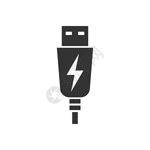 平面样式的 Usb 电缆图标 孤立在白色背景上的电充电器矢量图解 电池适配器经营理念图片