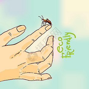 人类手上的蚂蚁 手绘矢量图可用于案例图片