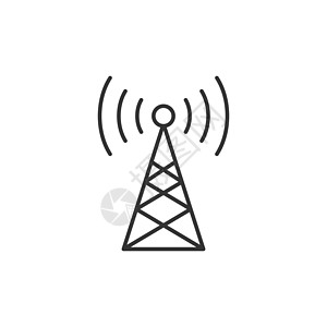 平面样式的天线塔图标 在孤立的白色背景上广播矢量图 无线网络经营理念网站细胞盘子中风电讯电视收音机桅杆发射机数据图片