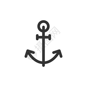平面样式的船锚图标 白色孤立背景上的容器钩矢量插图 船舶设备经营理念航海旅行绳索水手海军金属血管安全徽章航行图片