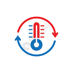 平面样式的温度计气候控制图标 白色孤立背景上的气象学平衡矢量图 冷热温度经营理念技术季节空气线条贮存天气冰箱一体化分期付款维修图片