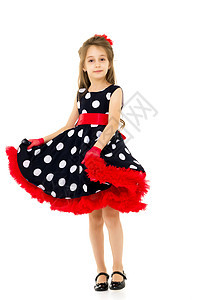 Polka Dot服装 红手套和黑衣女郎裙子童年魅力女士蓝色孩子青年身体女性冒充图片
