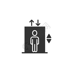 平面样式的电梯图标 在孤立的白色背景上提升矢量图解 客运经营理念地面公寓门厅注意力技术反射商业运输乘客大堂图片
