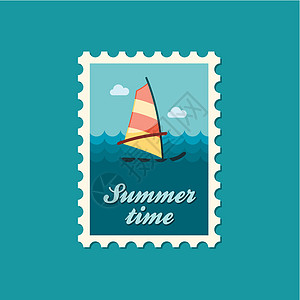 董事会风浪邮票 夏天 度假假期邮政邮票海滩海洋插图帆板风帆邮戳冲浪者图片
