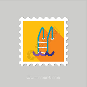 长阴影游泳池平面邮票旅行假期标签波浪运动水池邮戳邮政邮资海滩图片