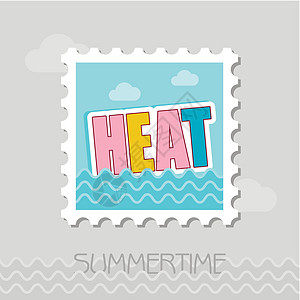 热热平面邮票海洋温度天气红色邮政季节插图气候海浪邮资图片