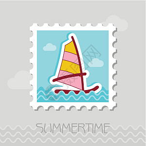 董事会风浪邮票 夏天 度假插图假期冲浪板冲浪邮政邮戳海滩海洋邮票帆板图片