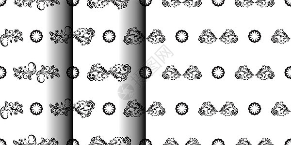 无缝黑白图案集 花朵和单方格以简单样式 适合背景和指纹 矢量图片