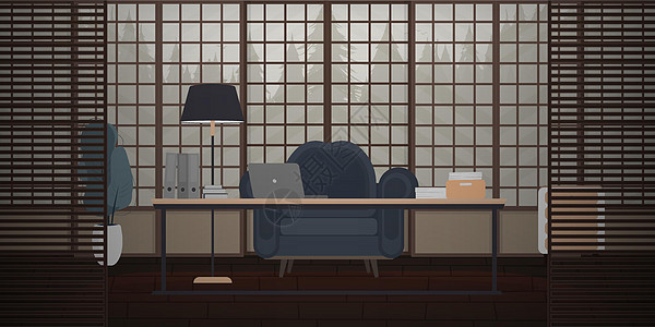笔记本办公桌面以日文形式提供学习或办公室的矢量说明 自由或培训概念插画