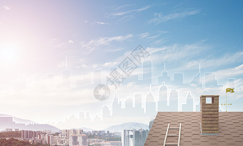 房地产和建筑概念 根据大城市背景绘制的轮光背图大都市背景烟囱商业天空景观财产住宅城市工业生长保险图片